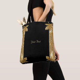 Sac fourre-tout floral orné or et noir