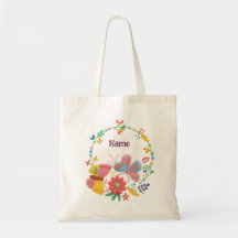 Sac fourre-tout floral papillon avec nom personnal