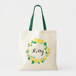 Sac fourre-tout floral personnalisé à roses jaunes