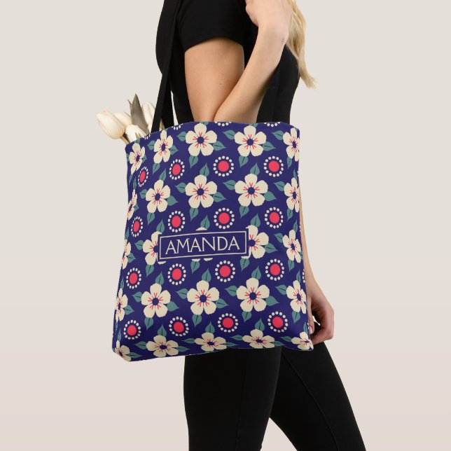 Sac fourre-tout floral personnalisé avec nom (De près)