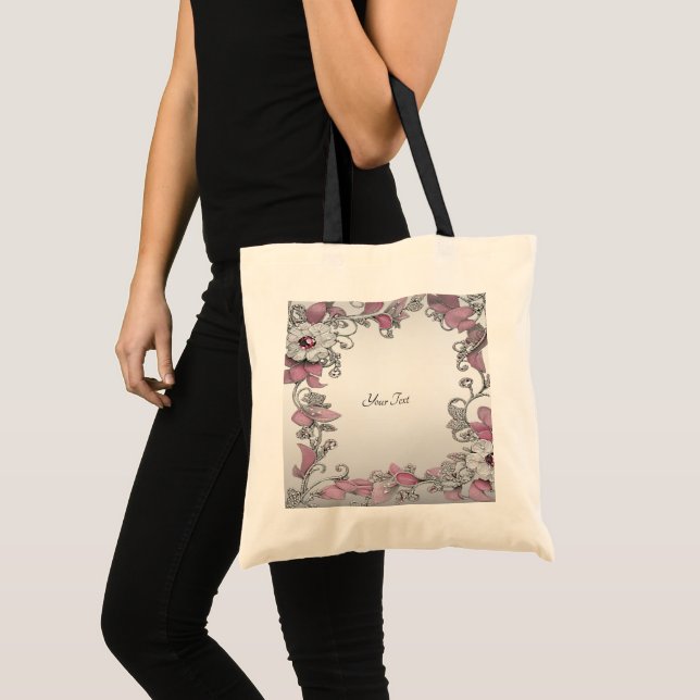 Sac fourre-tout floral rose argenté blanc (Devant (produit))