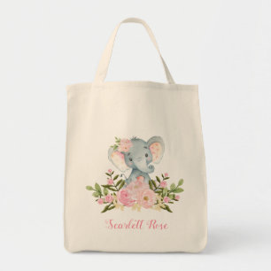 Sac fourre-tout floral rose mignon à éléphant