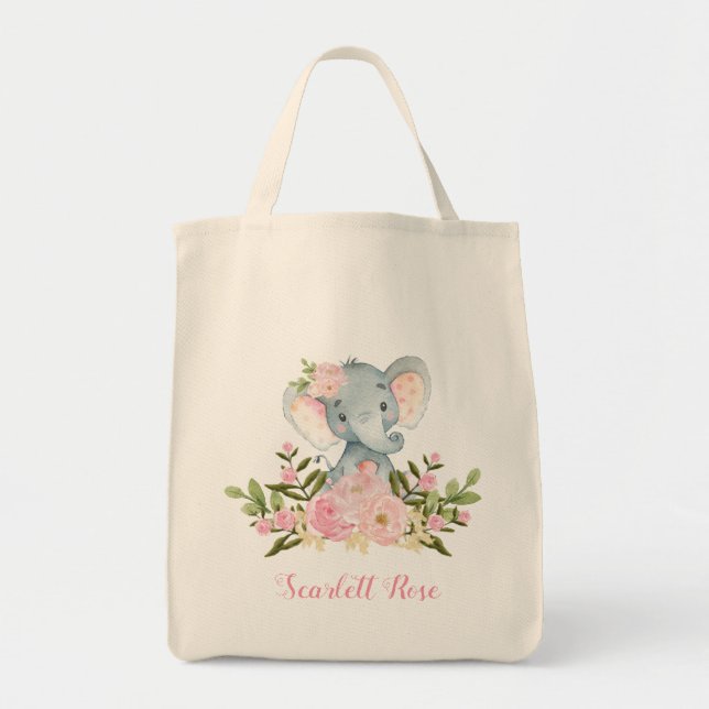 Sac fourre-tout floral rose mignon à éléphant (Devant)