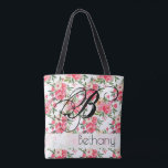 Sac fourre-tout floral Rose Peony<br><div class="desc">Offrez ce magnifique sac fourre-tout personnalisé avec des pivoines vibrantes et des fleurs roses aux tons rose et crème et personnalisées en lettrage chic et monogramme élégant. **CONSEIL : Vous devrez peut-être centrer votre initiale sur le sac en cliquant sur le lien PERSONNALISER et modifier votre initiale jusqu'à ce qu'elle...</div>