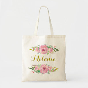 Sac fourre-tout floral Rose personnalisé Watercolo