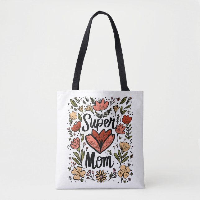 Sac fourre-tout floral Super Mom (Devant)