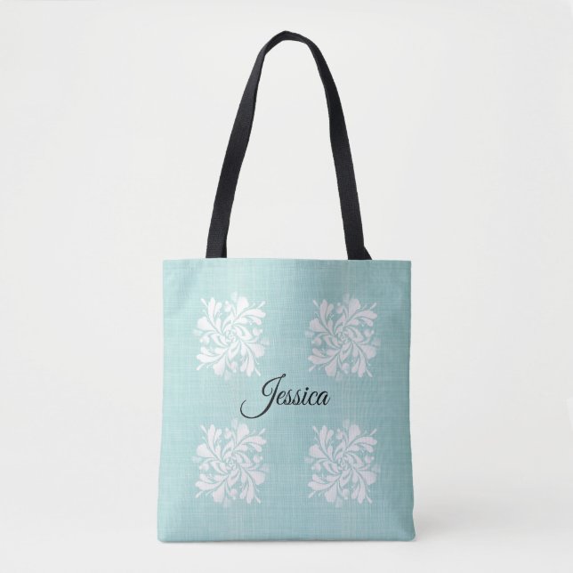 Sac fourre-tout floral Turquoise et blanc personna (Devant)