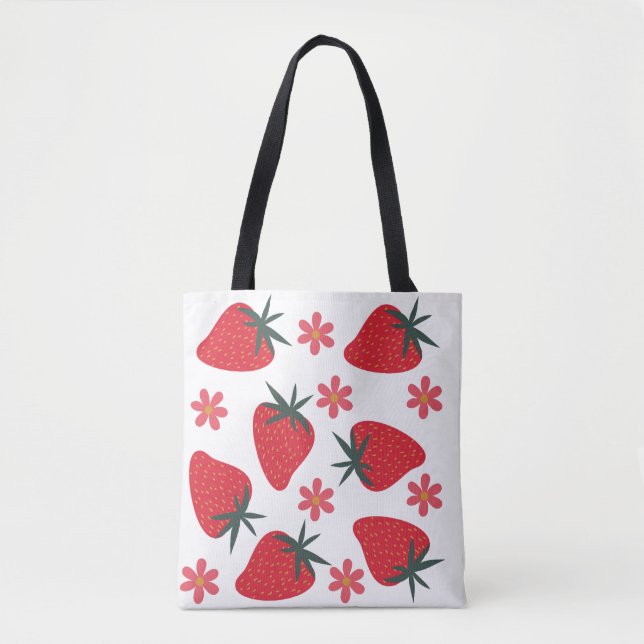 Sac fourre-tout fraises simple rouge vert rose (Devant)