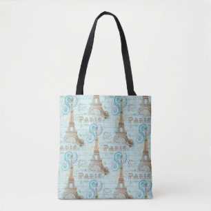 Sac fourre-tout français vintage à Aqua d'écrit
