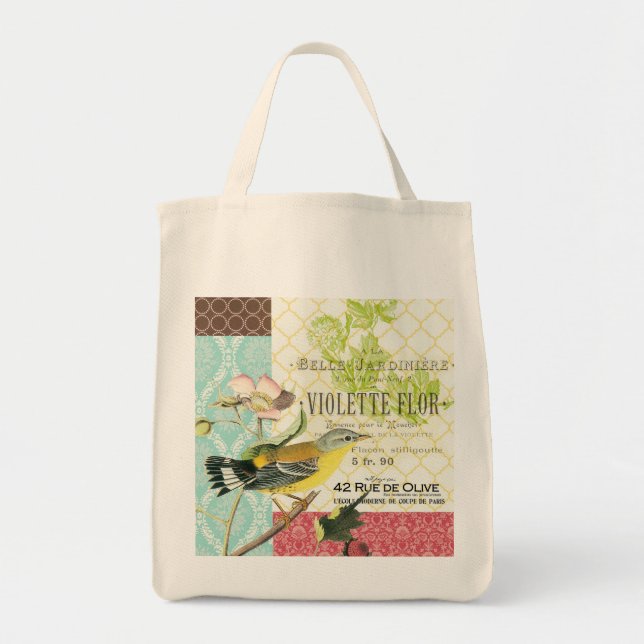 Sac fourre-tout français vintage moderne à oiseau (Devant)