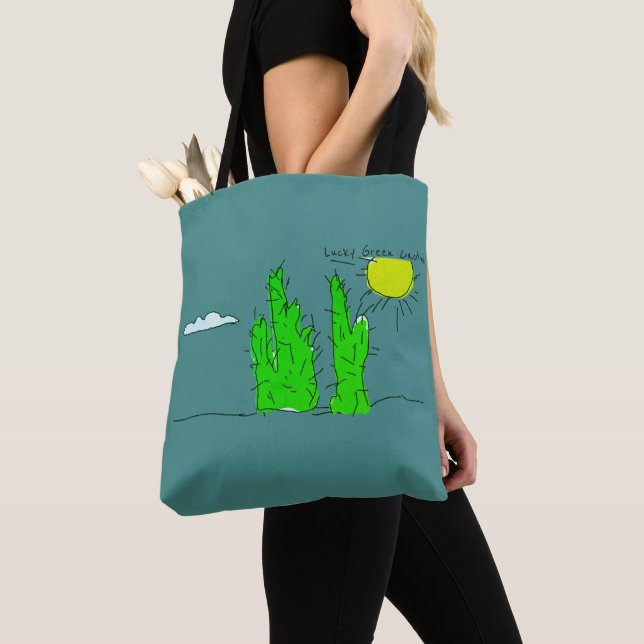 Sac fourre-tout funky Cactus Doodle vert chanceux (De près)