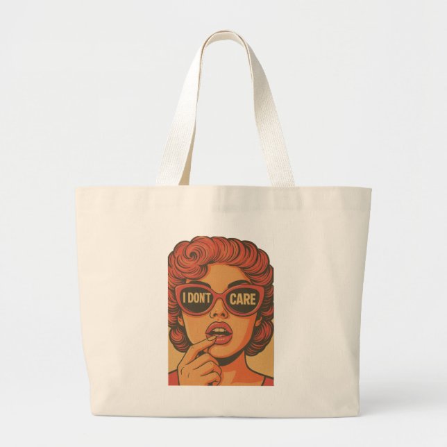 Sac fourre-tout géant rétro pop art 'I Don't Care' (Devant)