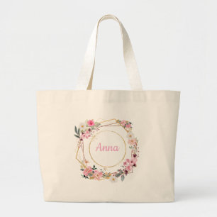 Sac fourre-tout géométrique or floral rose