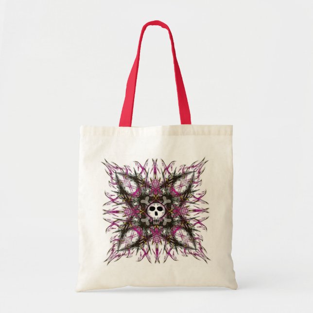 Sac fourre-tout gothique rose à fractale de crâne (Devant)