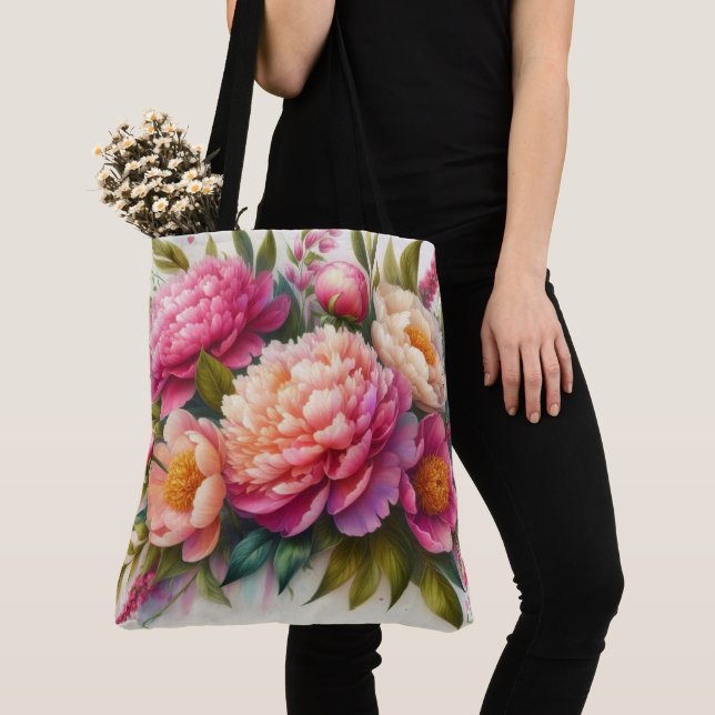 Sac fourre-tout grand format à fleurs roses de piv (De près)