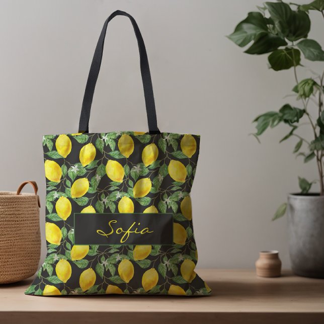 Sac fourre-tout gris de fleur de citron motif simp (Créateur téléchargé)
