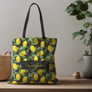 Sac fourre-tout gris de fleur de citron motif simp