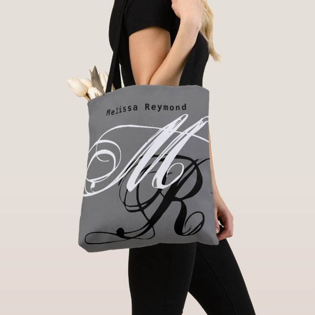 Sac fourre-tout gris/noir monogramme (De près)