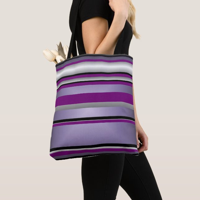 Sac fourre-tout gris violet noir blanc Motif de ba (De près)