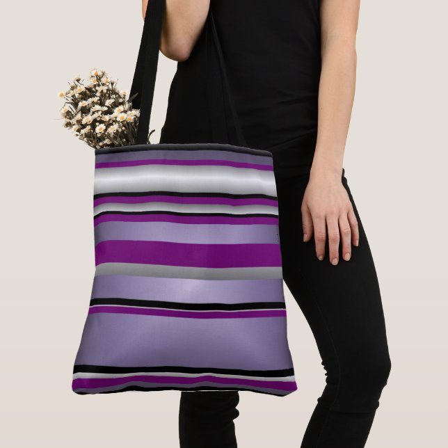 Sac fourre-tout gris violet noir blanc Motif de ba (De près)