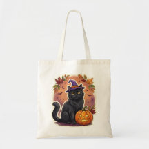 Sac fourre-tout Halloween Citrouille de Chat Noir