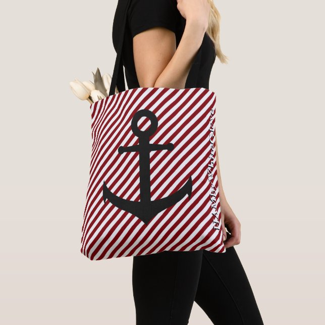 Sac fourre-tout HAMbWG - rouge/blanc avec Ancre (De près)