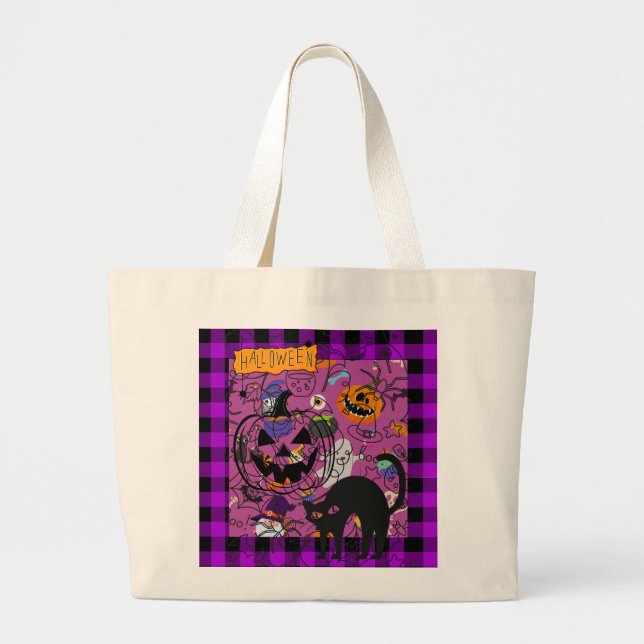 Sac fourre-tout Happy Halloween et chat noir (Devant)
