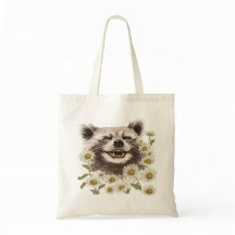 Sac fourre-tout Happy raccoon dans les marguerites