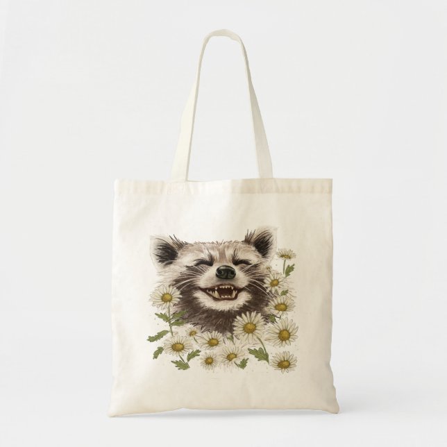 Sac fourre-tout Happy raccoon dans les marguerites (Devant)