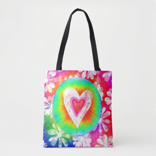 Sac fourre-tout hippie à coeur de colorant de (Devant)