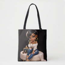 Sac fourre-tout illustré de femme noire chic –