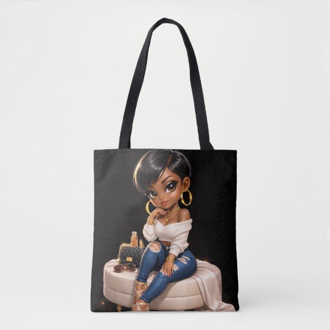 Sac fourre-tout illustré de femme noire chic –  (Devant)