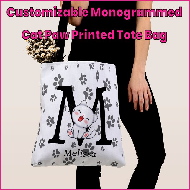 Sac fourre-tout imprimé patte de chat monogrammé p (Créateur téléchargé)