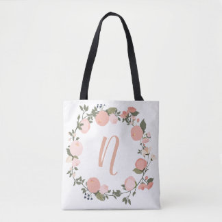 Sac fourre-tout initial floral personnalisé