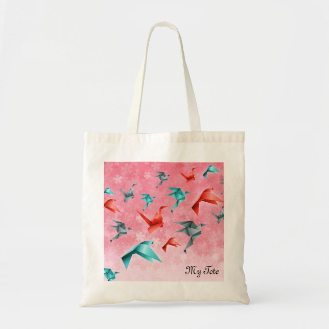 Sac fourre-tout japonais Floral et Origami Crane D (Devant)