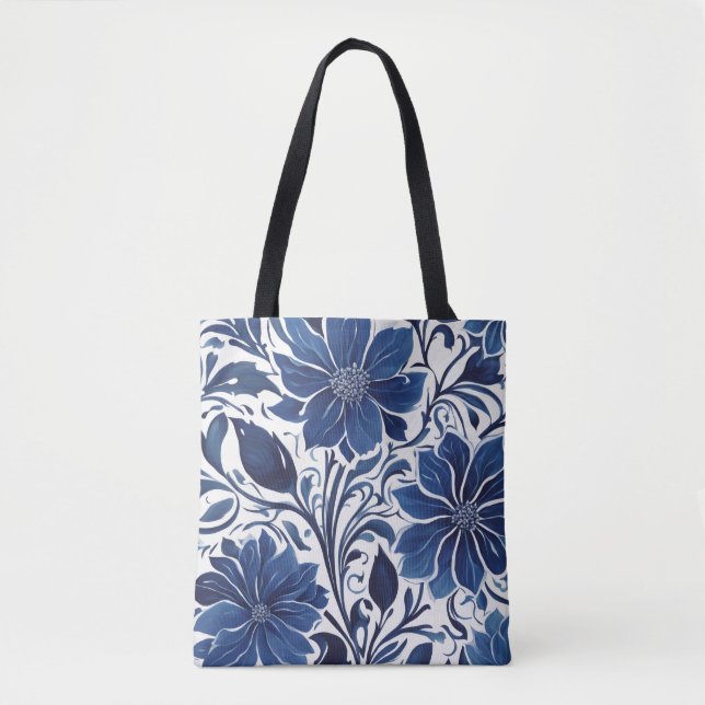 sac fourre-tout jardin fleur indigo (Devant)