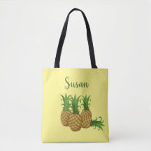 Sac fourre-tout jaune ananas tropical Personnalisé