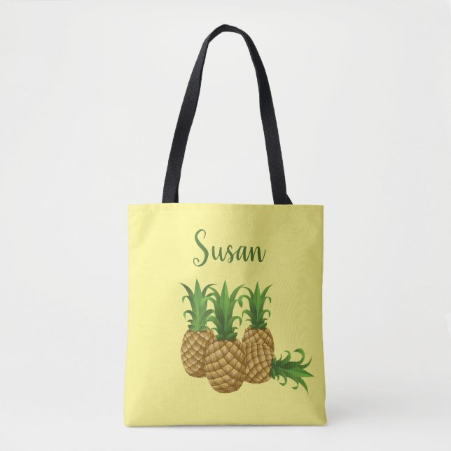 Sac fourre-tout jaune ananas tropical Personnalisé (Devant)