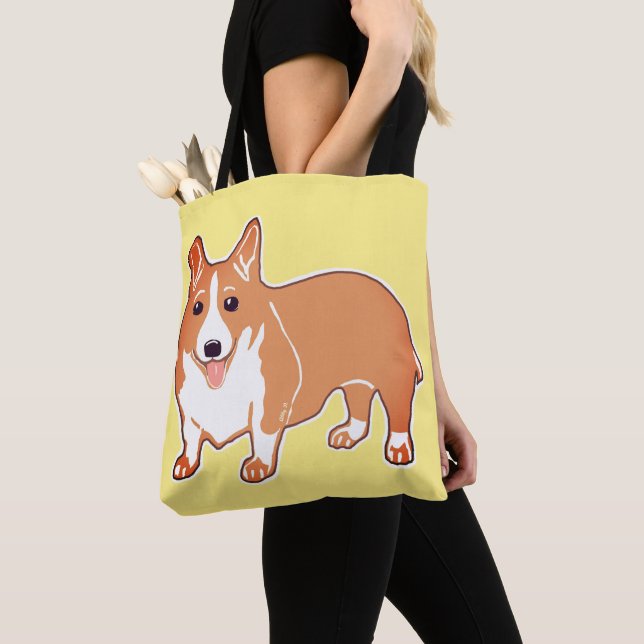 Sac fourre-tout jaune heureux à corgi de Gallois (De près)