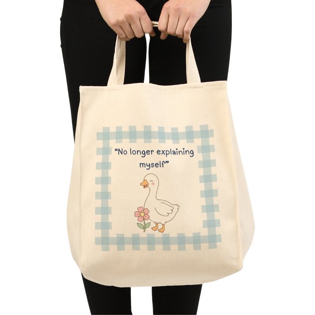 Sac fourre-tout « Je ne m'explique plus » d'oie ("No longer explaining myself" grocery tote bag with custom name on back)