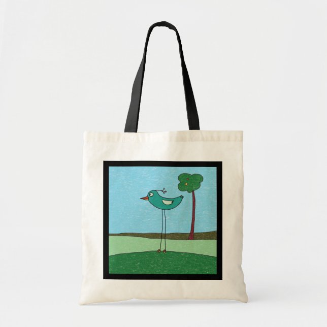 Sac fourre-tout, joli oiseau et arbre (Devant)