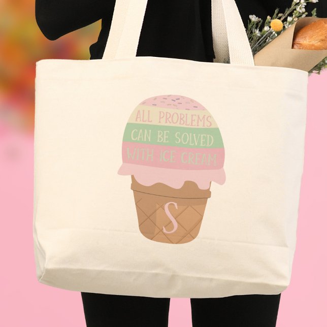 Sac fourre-tout Jumbo Monogramme à la crème glacée (All problems can be solved with ice cream. Just add your initial to this cute summer tote bag)