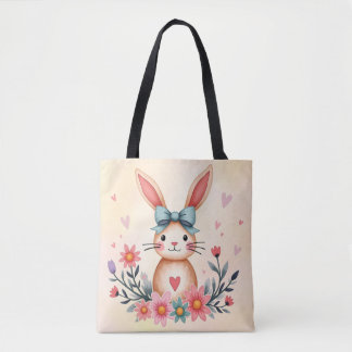 Sac fourre-tout lapin floral mignon