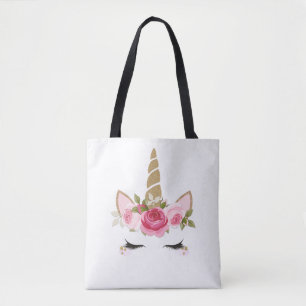 Sac fourre-tout Licorne Or Fleurs Roses Mignon Ten
