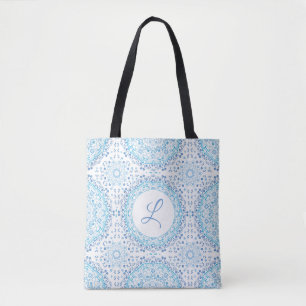 Sac fourre-tout Mandala bleu monogramme