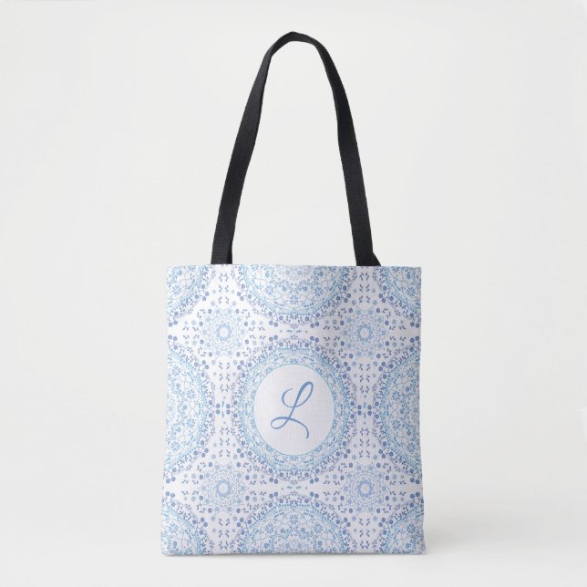 Sac fourre-tout Mandala bleu monogramme (Devant)