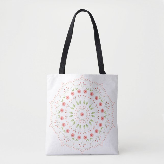 Sac fourre-tout mandala floral pêche (Devant)