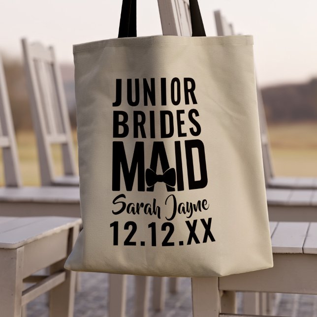 Sac fourre-tout Mariage de la fête de la mariée (Junior Bridesmaid Wedding Tote Bag with space for a name and your wedding date!)