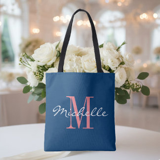 Sac fourre-tout mariage de monogramme bleu marine 