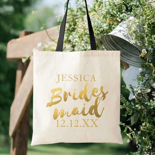 Sac fourre-tout Mariage Elegant Gold Bridesmaid (Add her name and your wedding date to this elegant gold Bridesmaid Tote Bag)